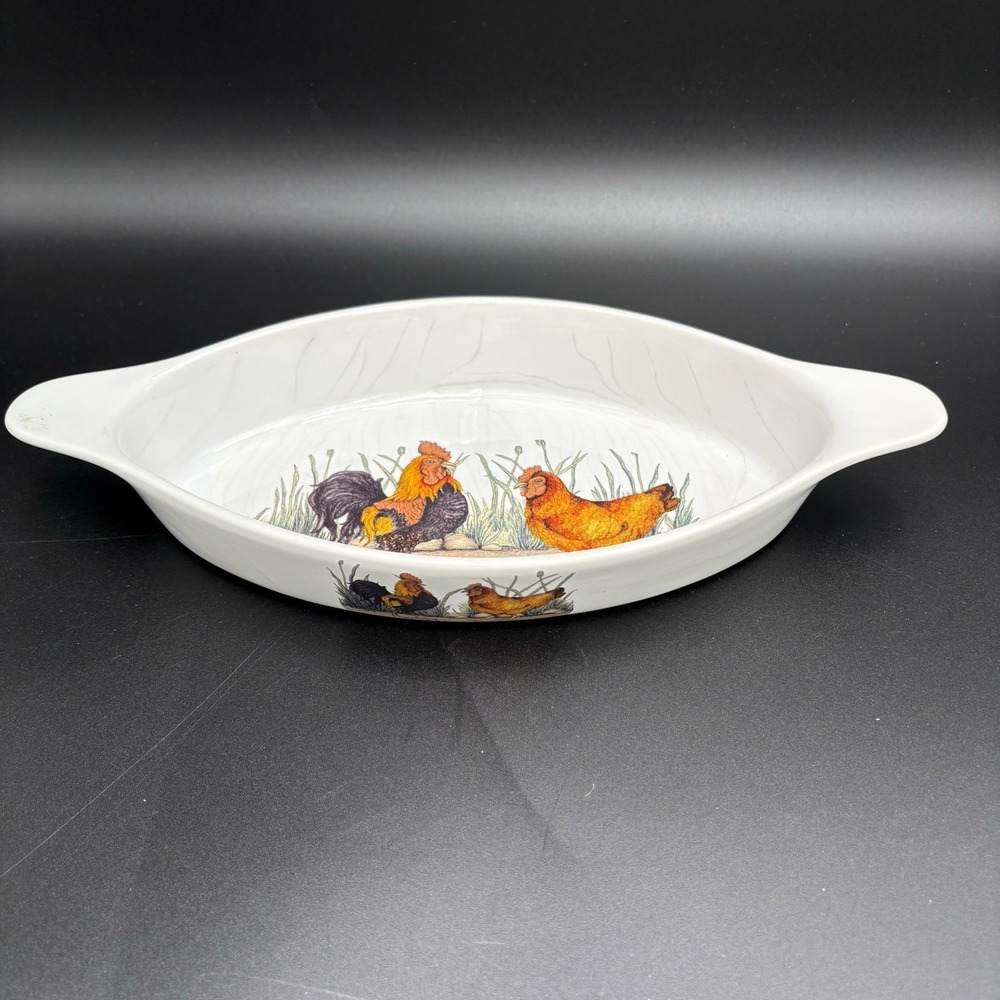 Vtg Kent Pottery Rooster Baking Dish Farmhouse Decor 14x6 Oval